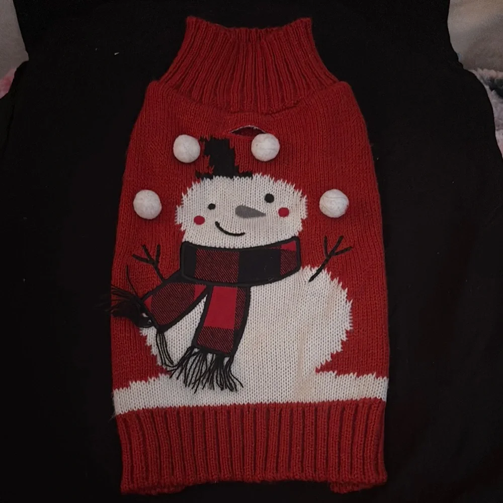 Festive Red Snowman Cat Sweater